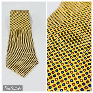 Brooks Brothers Makers Pure Silk Tie Yellow Blue‎ Red Geometric Medallion Print